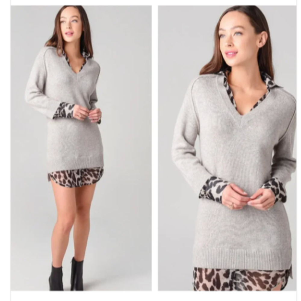 BROCHU WALKER Dress Small Printed Layered Looker Gray Leopard Wool Cashmere